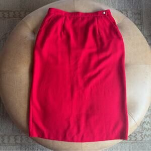 vintage red wool pencil skirt high waist power piece classic chic women L